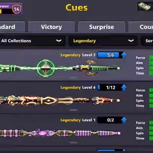 56 CCP | LEVEL 436 | High Level | 1 Billion Coins | 17 Legendary Cues | Unlimited Password Change Miniclip | Android-iOS - Image 3