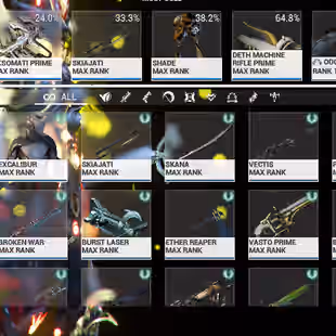 Closed Beta - RANK 14 - 500 Plat 17 770 Completed - 28x Warframe MAX 26x Primary Gun - 30x Secondary Gun - 30x Melee - Image 2