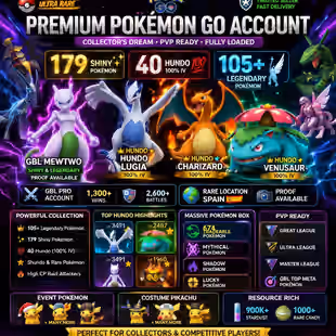 🎯LVL 60 ULTRA RARE PG ACCT / HUNDO VENUSAUR WITH LUGIA / 674 TRADEABLE PG 40 HUNDO 💯IV) GBL MEWTWO / INSTANT - Image 1