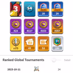 🌟 GT 100 & 2x CRL 20 WIN EMOTES 💎 GLOBAL TOURNAMENT RANKS 24 117 153 357 KT 15 2 HEROES & 8 EVOLUTIONS 10000 TROPHIES  - Image 2