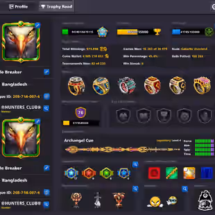 522 LEVEL ACCOUNT | 76 CCP | Great Cue Collection | 4 Billion Coins | Login Miniclip | Fresh Account - Image 1