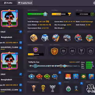 27.4B COINS ACCOUNT | Level 341 | 17 Legendary Cues | Rare Yome Avatar | Final Warning | Miniclip PW Change Unlimited - Image 1