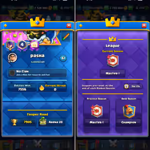 PREMIUM LVL 61 💎 6414 GEMS 💎109 MAX CARDS [] ARENA 20 [] 26 ELITES [] 18 EVOS [] 7905 TROPHIES [] 86 EMOTES [] INSTANT - Image 2