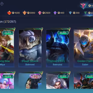 🔥 Moonton Account🔥 || Level 74 || Lunox Legend || 128 Heroes || 315 Skins || Prime Yu Zhong || Many Rare Skins - Image 9