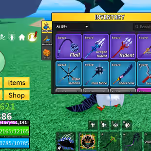 Lv 2386 | Shark Race | Dark Blade | Bisento | Rengoku | Kabucha | Venom Bow | Permanent Fruits: Dough, Spirit, Venom, Qu - Image 1