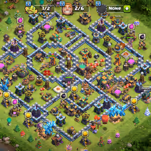 💫[ PREMIUM TH-14 ]💫NEAR MAX DEFENCES || STRONG TROOPS || HEROS: 53-80-55-19 || MAX HEROS (2X) || BLUE WALLS - Image 1