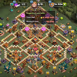 FULLY🔥 MAX TH-16🔥[15EPIC-S.BALL-F.BALL-26]! HERO-95-95-69-70-45-15 | MAX WALLS-DEF-TROOPA | ONLY MINION LEFT!LOW PRICE - Image 1