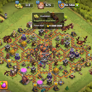 [ TH-10 FULLY MAX ] || S.BALL [14] || G.GUANTLET [11] - F.ARROW [11] || MAX DEFENCES - TROOPS - WALLS - HEROS - Image 1