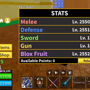 Blox Fruits Lv.2551 | Angel V4 | T-Rex PERM + Buddha PERM | Godhuman | CDK + TTK + Dark Blade | Full Fruit Build | Skull - Image 1