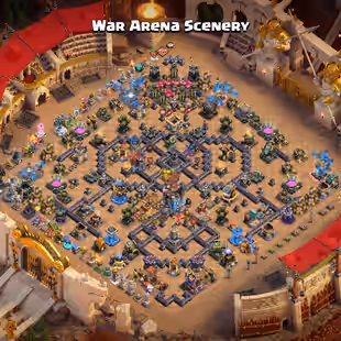 🔥War Arena Scenery 💎 ALL HEROES MAX [] TOWNHALL 18 [] 241 Xp [] 3600 GEMS [] RENAME AVAILABLE [] ALL EQUIPMENTS - Image 1