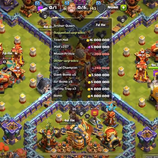 📍MAX HERO TH16💥XP195 HEROES 95-95-70-61-40 11X EPIC EQUIPMENT DARK BLUE WALL 6 BUILDER BB MAX NC500 - Image 1