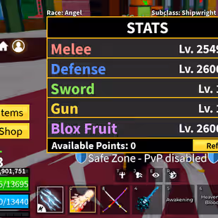 Blox Fruits Lv.2583 | Angel V4 | Kitsune + T-Rex + Mammoth + Dough + Tiger PERM | Dark Blade + CDK | 40 Swords | Electri - Image 1