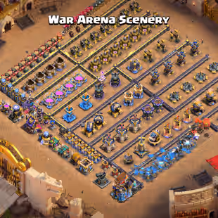 BEST TH 18 WAR ARENA SCENERY 3 HELPER HUT MAX | KING-105 5X HERO MAX | 10 EPIC ALMOST MAX-GUARDIAN | BUILDER BASE MAX - Image 1