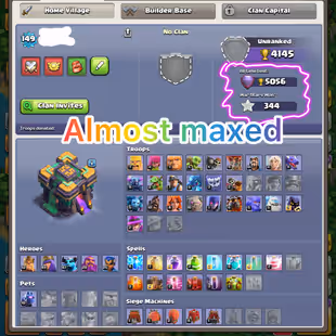 🎯FRESH STOCK SEMI MAX TH14 | ALMOST MAX  DEFENCES👹 LEGEND TOUCHED | HEROES 52-49-47-28-25 |500 RENAME |MANY EQUIPMENT  - Image 1