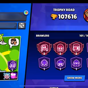 🎯107K TROPHIES | ALL 101 BRAWLERS | 27 LEGENDARY SKINS | MAX ACC | HYPERCHARGE FULL 🔥 - Image 1