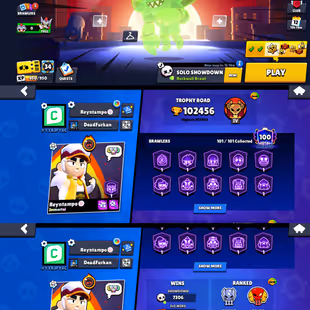 102k TROPHIES 🌟 FURIOUS FANG 🌟 83 MAX POWER BRAWLER | 101 BRAWLER UNLOCK | 74 HYPERCHARGE | 443 SKINS | INSTANT  - Image 1