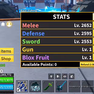 Blox Fruits Lv.2600 | Cyborg V4 | 15+ PERM Fruits (Dough, Spirit, Portal, Phoenix, Blizzard, Light, Ice, Dark) | Dark Bl - Image 1