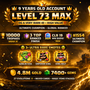 🎯9 YEARS OLD CR ACCOUNT | 10K TROPHIES  ARENA-25 👹| ULTIMATE CHAMPION 1554 | 7K GEMS  | 27 EVOS  | RARE EMOTES - Image 2