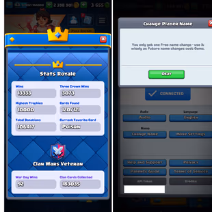 RU457 | LVL63 | Cards: 39 Elite | 57 LvL 14 | 123 Emotes | Free Rename | 18 Evolved | Highest 11500 | 8 Tower Skins - Image 6