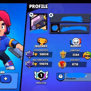 THE LEGENDARY CHALLENGER COLT | [OP] | 58K+ TROPHIES | 87/89 BRAWLERS | 20+ MAXED | PRESTIGE TROPHY | 200+ PREMIUM SKINS - Image 1