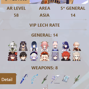 R276-ASIA-AR58-Nahida-Cyno-Yelan-Yae Miko-Kokomi-Raiden-Kazuha-Hutao-Zhongli-Qiqi-Klee-Keqing-Diluc-Albedo-Weapon: 8 - Image 2