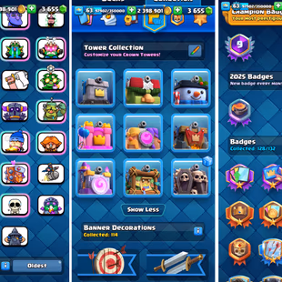 RU457 | LVL63 | Cards: 39 Elite | 57 LvL 14 | 123 Emotes | Free Rename | 18 Evolved | Highest 11500 | 8 Tower Skins - Image 5