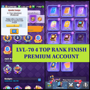 CHEAPEST WORLD RARE MAX LVL 70- 20-WIN EMOTE | 4x TOP 1K LADDER  | ALL CARDS & EVOS MAX | 219 EMOTES |57 TOWER SKIN - Image 3