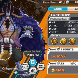 BR639-IOS+Android-HB 50+Kaido Full Boost+8 Ex(Shank v4+Akainu Skin+Kuzan+Yamato Ace+Yamato v2+Yamato)+Vip Medal+SUP 164 - Image 5