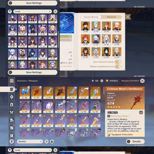 All Platform - EU - AR59 - 66 Charcter 19 5'Star - 7 Weapons 5'Star - Arlecchino + Kazuha - 2 BP Weapons - Code709 - Image 3