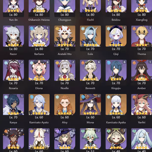 NA | AR 56  11 + 4 Leg | Kazuha C1 | Ayato | Ayaka | Itto | Eula | Albedo | Xiao | Tartaglia | Mona C1 | Qiqi C1 | Diluc - Image 2