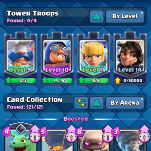 GOBLIN KISS EMOTE [] 20 MAX CARDS [] ARENA 21 [] 2 ELITES [] 3 EVO [] 8032 TROPHIES [] XP 47 [] KT14 [] 1195 GEMS [] 63 - Image 3