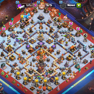 ClashaMania Scenery -- Th16 Max-- Th16 15 Wall max-- Guantlet fire ball electro bot -- Hero:25-43-40-16-19-- Magic ful - Image 1