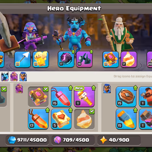 TH 16 || 3 HEROES MAX|| BK 83 AQ 95 GW 70 RC 45 MP 57 || WAR STARS 1675 || 8 EPIC EQUIPMENTS || 8 HERO SKINS - Image 6
