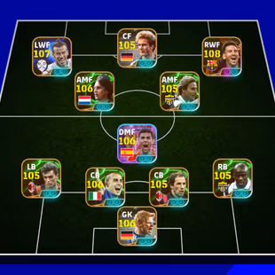 3266+ Team I Messi 108 I Bale 107 I Rumenggie 105 I Cruyff 106 I Nedved 105 I Maldini 105 I Thuram 105 I Baresi 105 I Ca - Image 1
