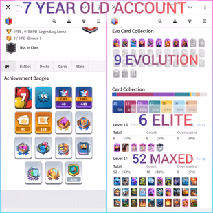 🔥[AT]🔥 7 YEAR OLD ACCOUNT [] SUPER 60 EMOTE [] 119 CARDS/52 MAXED [] 9755-CUPS/55-XP/KT-15 [] ARENA-24 [] INSTANT DLVR - Image 1
