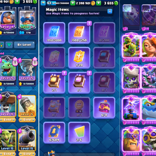 RU457 | LVL63 | Cards: 39 Elite | 57 LvL 14 | 123 Emotes | Free Rename | 18 Evolved | Highest 11500 | 8 Tower Skins - Image 3