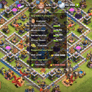 TROPHY  BASE TOWNHALL 12 54-56-37-32 HEROES []  1496 GEMS [] SNAKE PUPPET [] 132 XP [] RENAME 500 []  AVAILABLE - Image 1