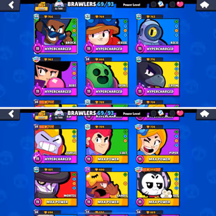 33K Trophies | 69/99 Brawlers | 12 Max Brawlers - 7 Hypercharged | 125 Skins | 247 Pins | 169 Icons | 84 Sprays - Image 4