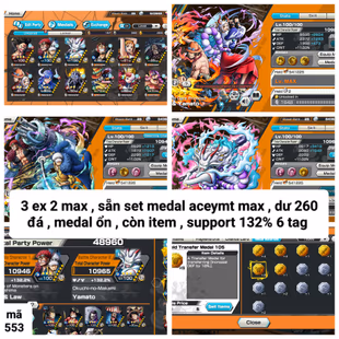 HH10-IOS-Android-2-3Ex Max(Kid Law-Yamato Hybrid-Yamato Ace)-BF(Nami-King-Perospero)-SUP 132-Medal Good - Image 1