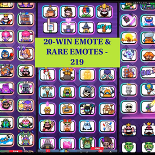 CHEAPEST WORLD RARE MAX LVL 70- 20-WIN EMOTE | 4x TOP 1K LADDER  | ALL CARDS & EVOS MAX | 219 EMOTES |57 TOWER SKIN - Image 5