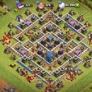 TROPHY  BASE TOWNHALL 12 54-56-37-32 HEROES []  1496 GEMS [] SNAKE PUPPET [] 132 XP [] RENAME 500 []  AVAILABLE - Image 2