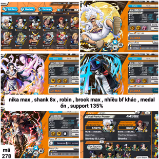 IOS-Android-2 Ex(Luffy Nika-Shank V3)-Good BF Robin-Brook-Sabo-Katakuri-Franky-Uta-Rayleigh-SP 135.8-Good Medal-H23 - Image 1