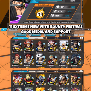 A1-Hyber 60+11 Ex(Lucci+Shank V4+Rogerv2+Gear 5+Roger+Kaido V2+Zoro+Shank v3+Shank v2)+Vip Support+Medal+Bounty Festival - Image 1