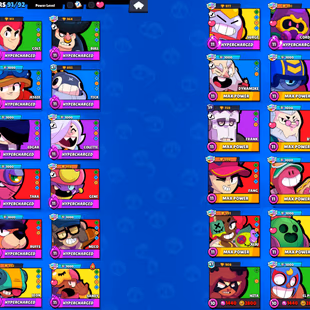 33 Brawlers MAX | 20 Hypercharges | 91 Brawlers Unlocked | 65,000 Trophies | 193 Skins | 41 MAX RANK | Rename 60 GEMS - Image 1