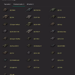 [NA] 5 TIER X | 28 PREMIUM TANK | TOTAL TANKS 82 | 5647 (52) WINS | 2913785 CREDITS | GOLD 8770 | - Image 3