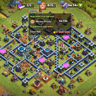 !!FULLY MAX TH13!! LEGEND HIT!! GG-MAX!MM-MAX!FA-MAX!! HERO-75-75-50-50-25-(5X MAX)!! 197-XP!! NICE SKINS - Image 1