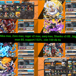 IOS-Android-5 Ex(Luffy Nika Max-Roger V2 Max-Zoro Max-Shank V3 Max-Big Mom)-Good BF Sanji Max-SP 152-Good Medal-Q63 - Image 1