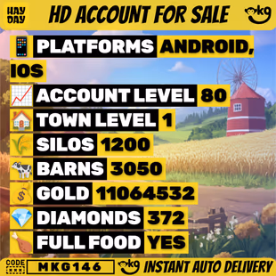 Hay Day LVL 80 Barn: 3050 Silo: 1200 372 Diamonds 11 | 064 | 532 Coins Land Deed And Mark... ! MKG146 - Image 1
