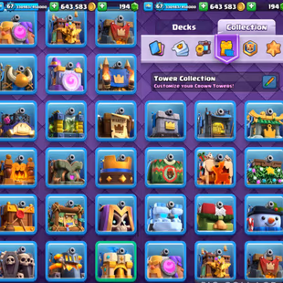 Rare 🌸 KT 15 🌸 Lvl67 | 72 Elite Cards | 119 Max Cards | 29 Evos | 251 Exclusive Emotes | 30 Tower Skins | Rare Banners - Image 3