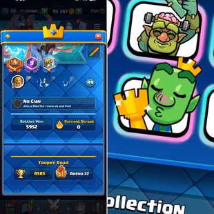 RAREST GOBLIN TROPHY KISS  24 MAX CARDS   ARENA 22 [] 8585 TROPHIES [] XP49 [] KT14 [] 794 GEMS [] 58 EMOTES [] 9 - Image 1